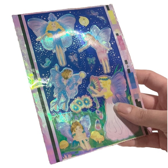 Sandylion Iridescent Shiny Fairy Sticker Sheet Night Sky Stars Pink Blue Flowers - Picture 14 of 16